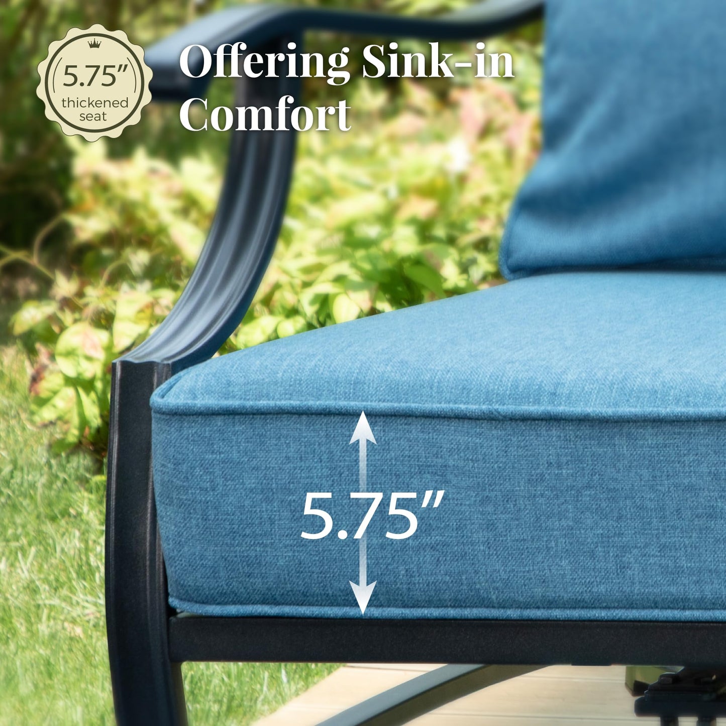 MIXPATIO Patio Furniture Set, 6 Pcs Metal Outdoor Conversation Set, 2 Swivel Chairs, 2 Ottomans and 3 Seater Sofa with 5.75" Extra Thick Cushion and Gas Fire Pit Table, Navy Blue