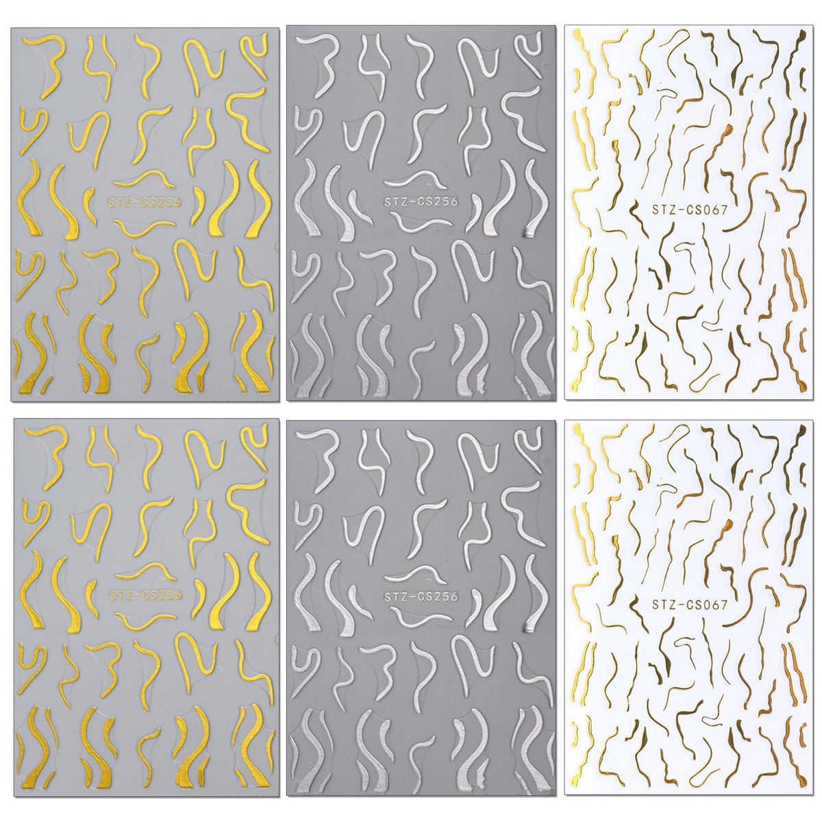 TailaiMei 6 Sheets Golden Line Nail Stickers, 3D Design Self-Adhesive Nail Art Decals for DIY Nail Decorations (502)