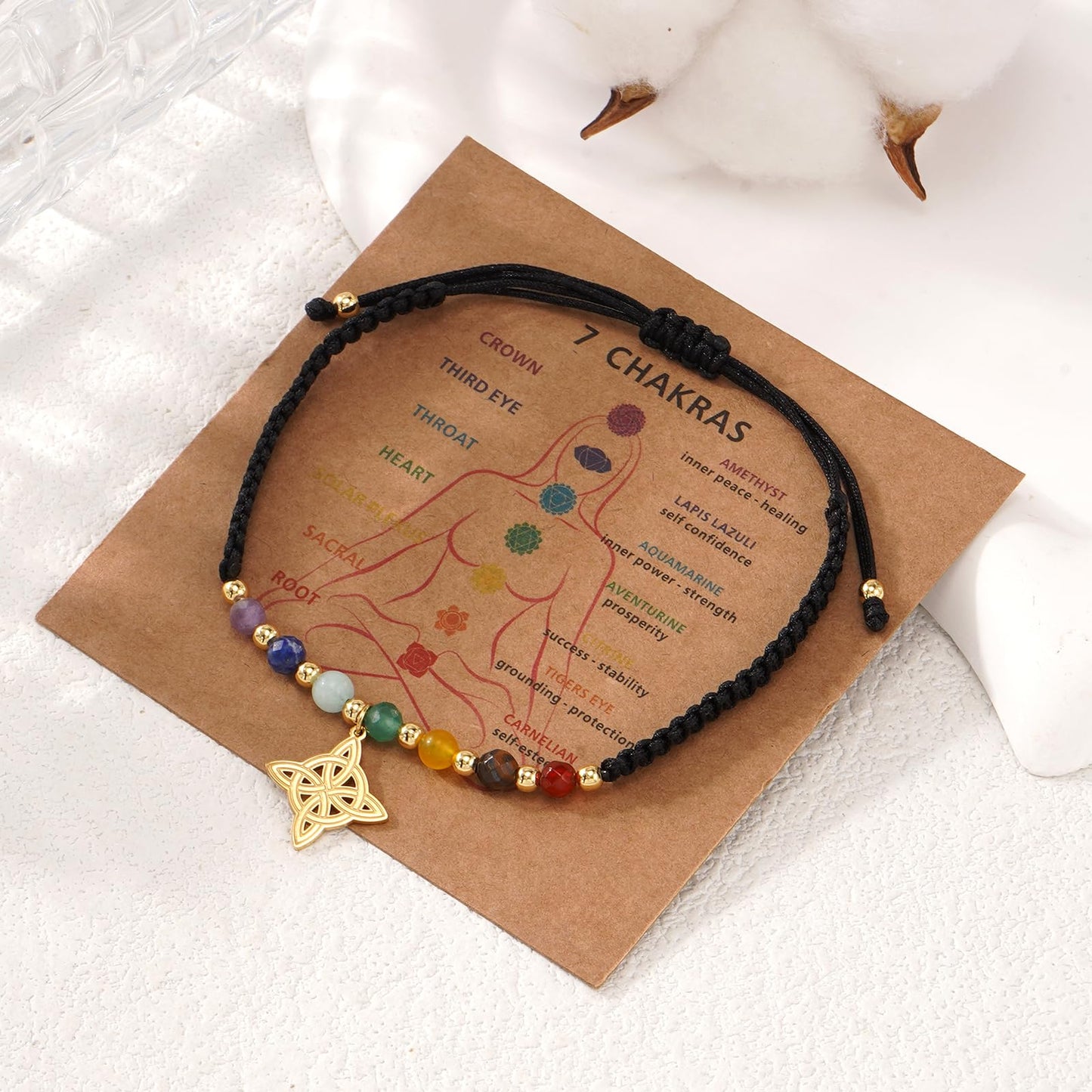 Winerbalaa 7 Chakra Witches Knot Bracelet for Women,Inspirational Healing Stone Beaded Black String Bracelets,Stress Relief Spiritual Inspirationa Gifts Jewelry Bracelets Sister Bestie Friendship