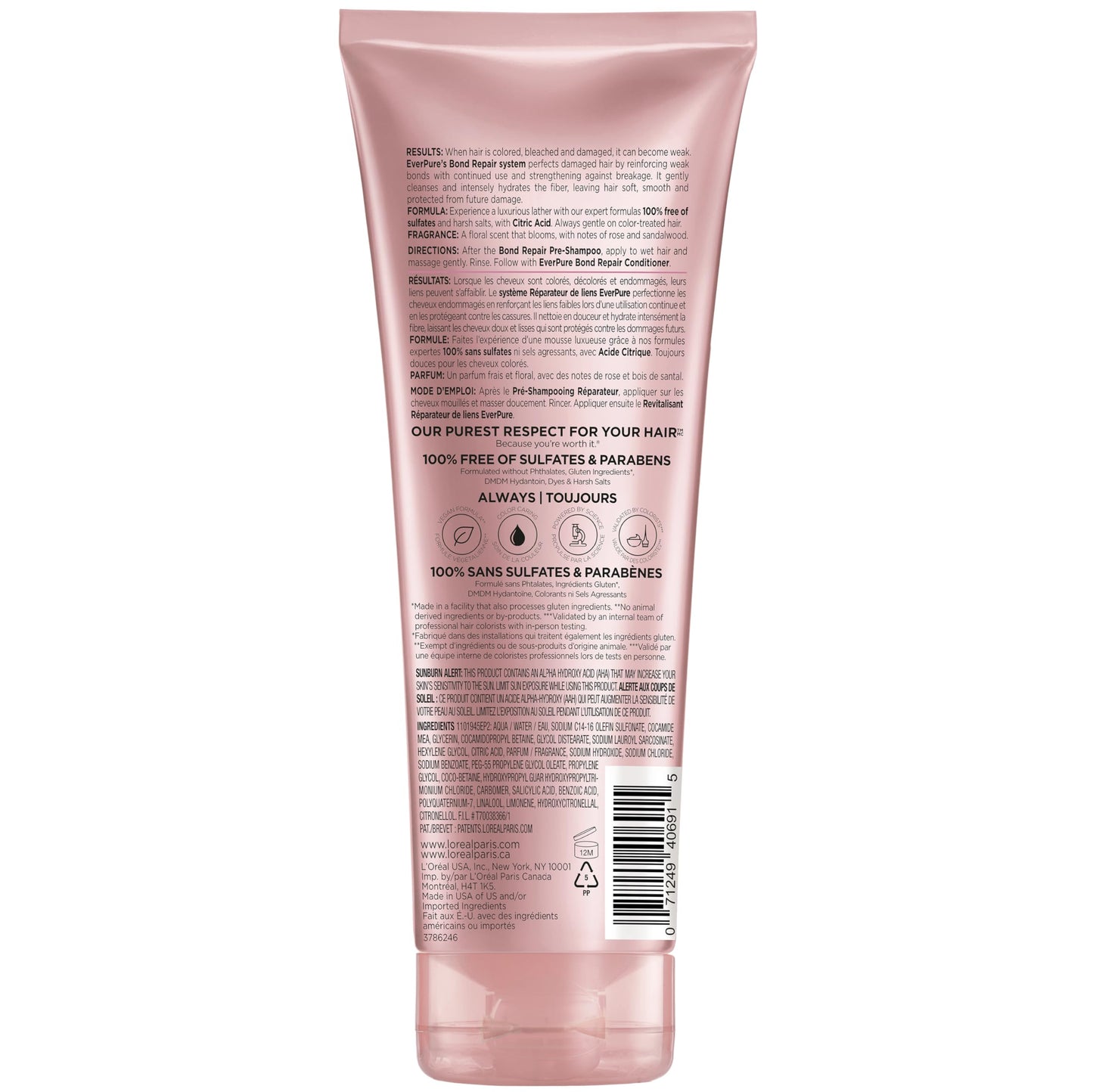 L'Oreal Paris Sulfate Free Bond Repair+ Shampoo,Hair Shampoo with Bond + Amino Acid Complex,Strengthens and Repairs Damaged or Color Treated Hair,EverPure,6.8 Fl Oz (Packaging May Vary),(Pack of 2)