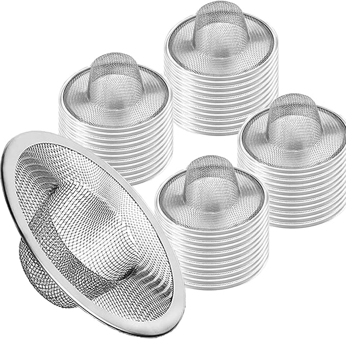 50pcs Heavy Duty Stainless Steel Slop Basket Filter Trap, 2.75" Top / 1" Mesh Metal Sink Strainer,Perfect for Kitchen Sink/Bathroom Bathtub Wash Basin Floor Drain Balcony Drain Hole,Utilityâ¦