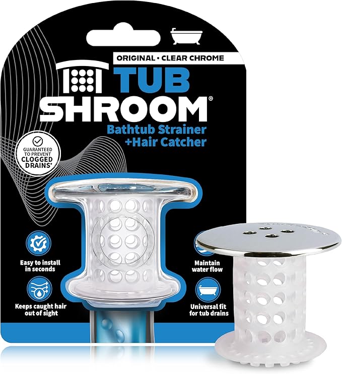 TubShroom Tub Drain Hair Catcher, Chrome â for Bathroom Drains, Fits 1.5â â 1.75â Bathtub and Shower Drains, White