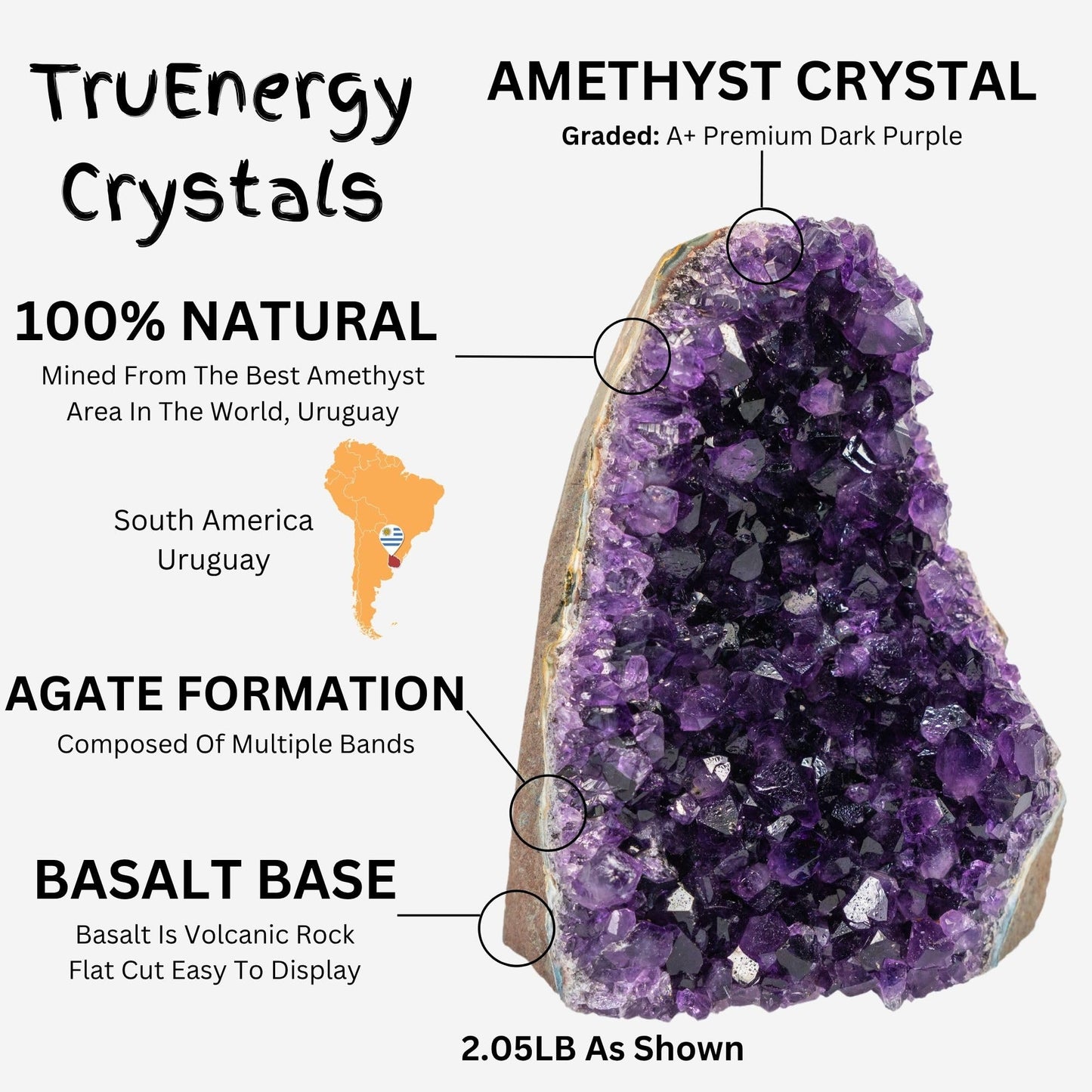 TRUENERGY Natural Amethyst Cluster Quartz Crystal โ 1.5 To 2.0 lbs Grade A+ Raw Dark Purple Geode Stone from Uruguay โ Home Decoration, Meditation Healing, and Positive Energy (1.5-2 lbs)