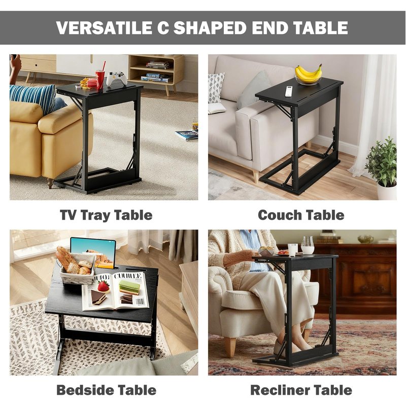 Folding TV Tray Table,TV Dinner Tray Table,Adjustable Height TV Trays for Eating on Couch,C Shaped End Table with Tablet and Phone Slots,Foldable Side Table&Laptop Desk for Sofa&Bedside&Recliner