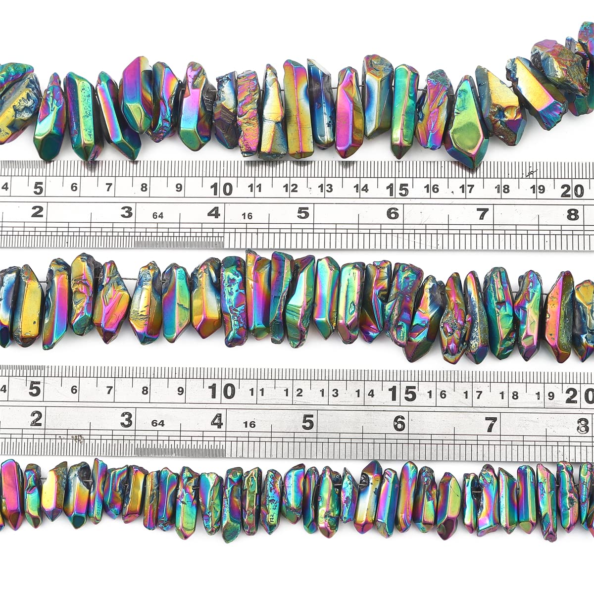BEADIA Rainbow Titanium Coated Crystal Quartz Spike Point Stick Beads Polished 1.0"-1.5" for Jewelry Making 15 Inch/Strand