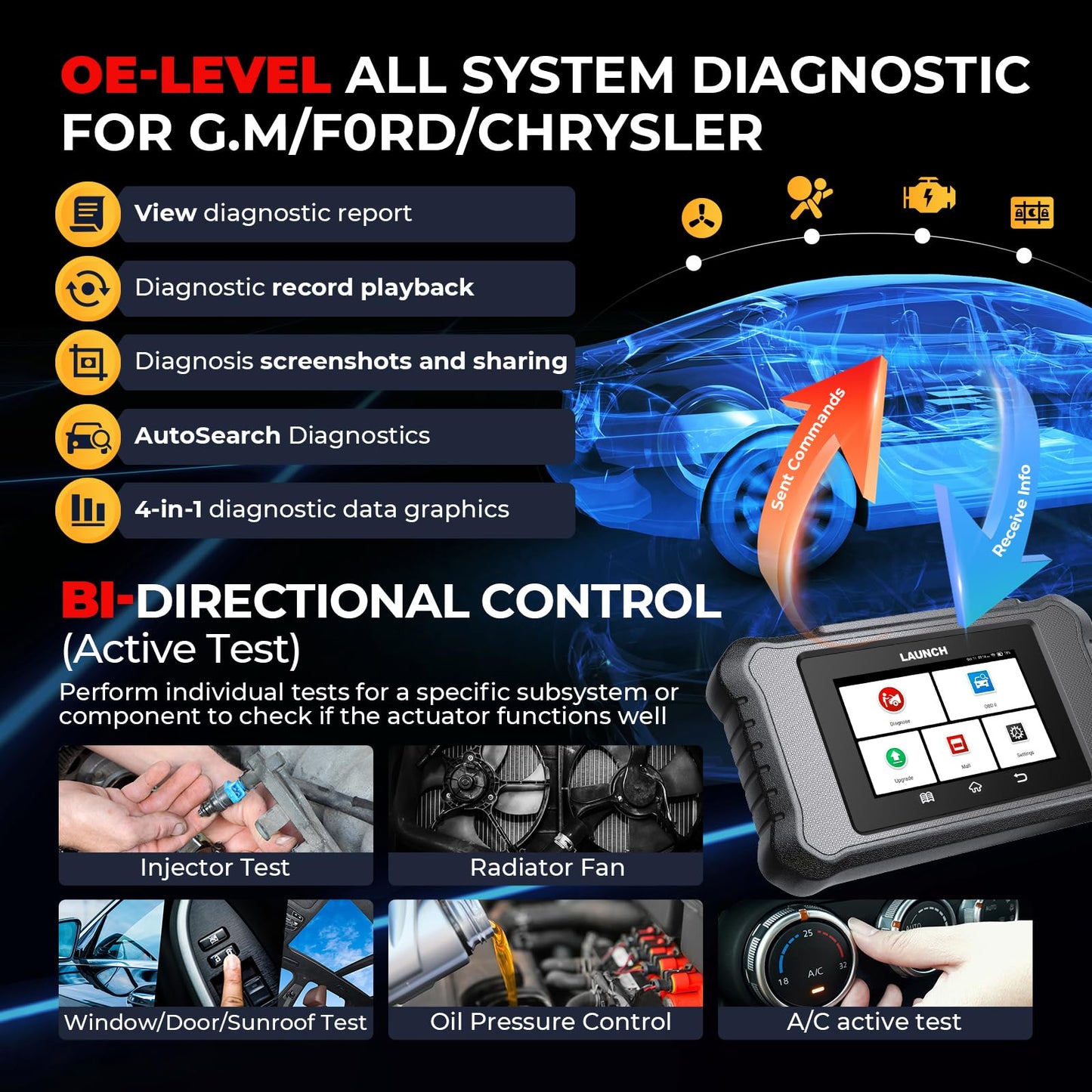 LAUNCH X431 Creader Elite 2.0 PRO FGC OBD2 Scanner 2026, Full System Diagnostic Tool for F0rd, G.M, Chrysler, Bi-Directional Control, 100+ F.ree Resets, , AUTOVIN, ECU Coding, Lifetime F.ree Updates