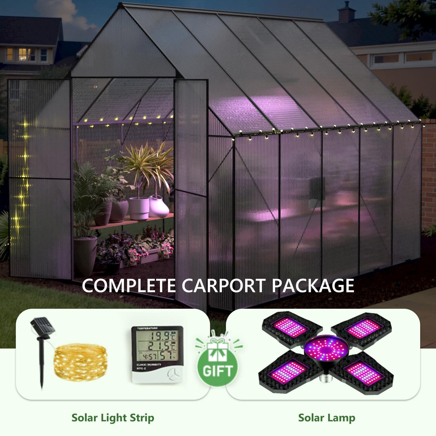 Greenhouse for Outdoors, Heavy Duty Polycarbonate Greenhouse, Walk in Greenhouses for Outdoor Garden Backyard with Roof Vent (8x10 FT)