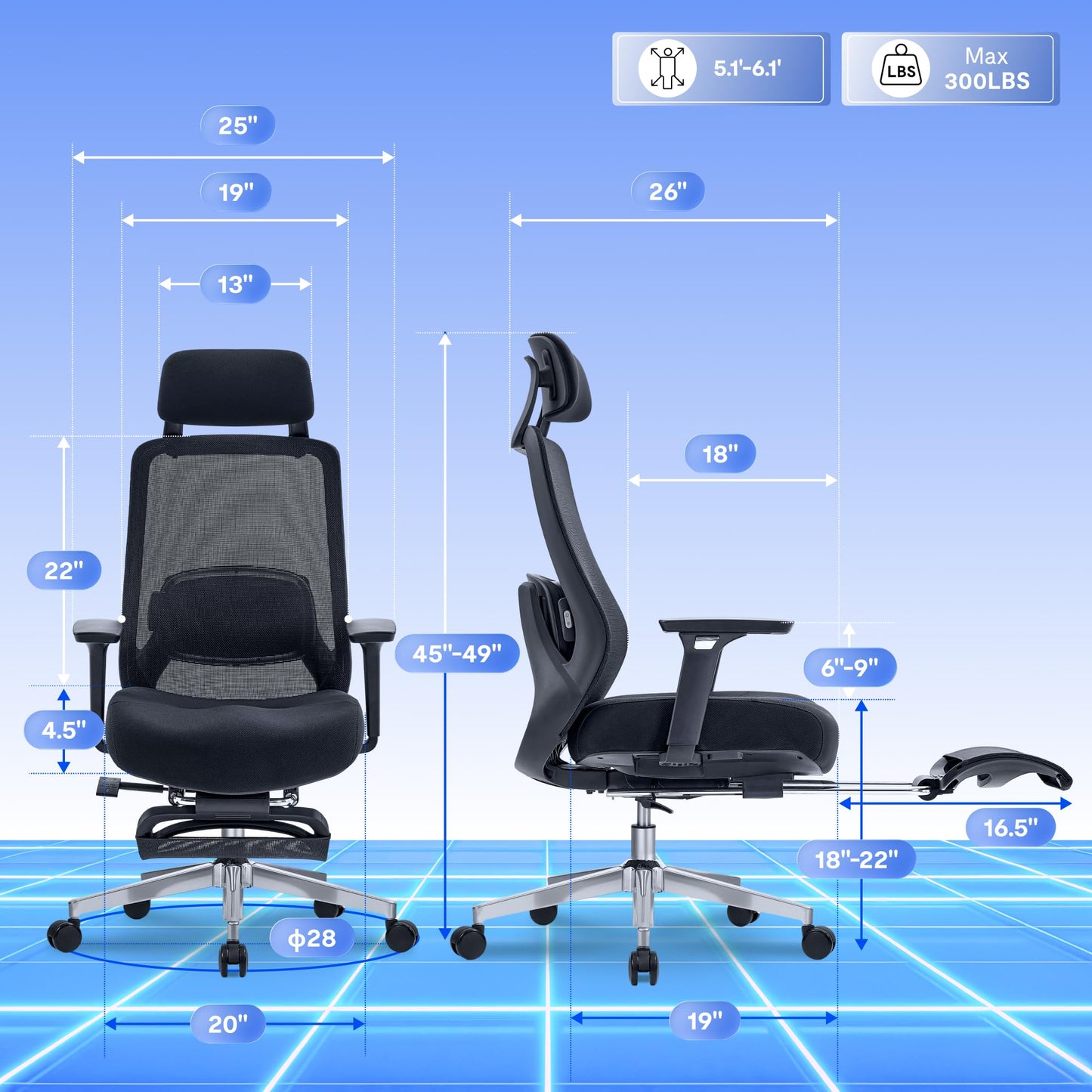 FLEXISPOT MasterEase Massage Office Chair with Footrest, High Back Ergonomic Desk Chair with Adjustable Headrest, 3D Armrests, 2D Lumbar Heated Massage, 4-Position Recline, Foam Seat, Black