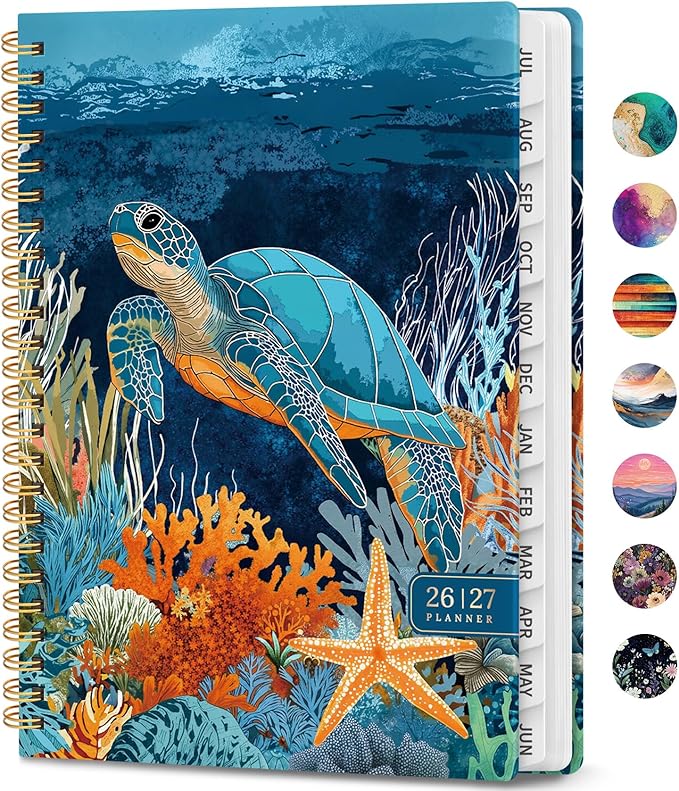 Academic Planner 2026-2027, Weekly and Monthly Calendar Book, July 2026 â June 2027, Hardcover Planner with Tabs, Perfect for Teachers, Students, Women & Men, A4 (8.5" x 11") - Turtle
