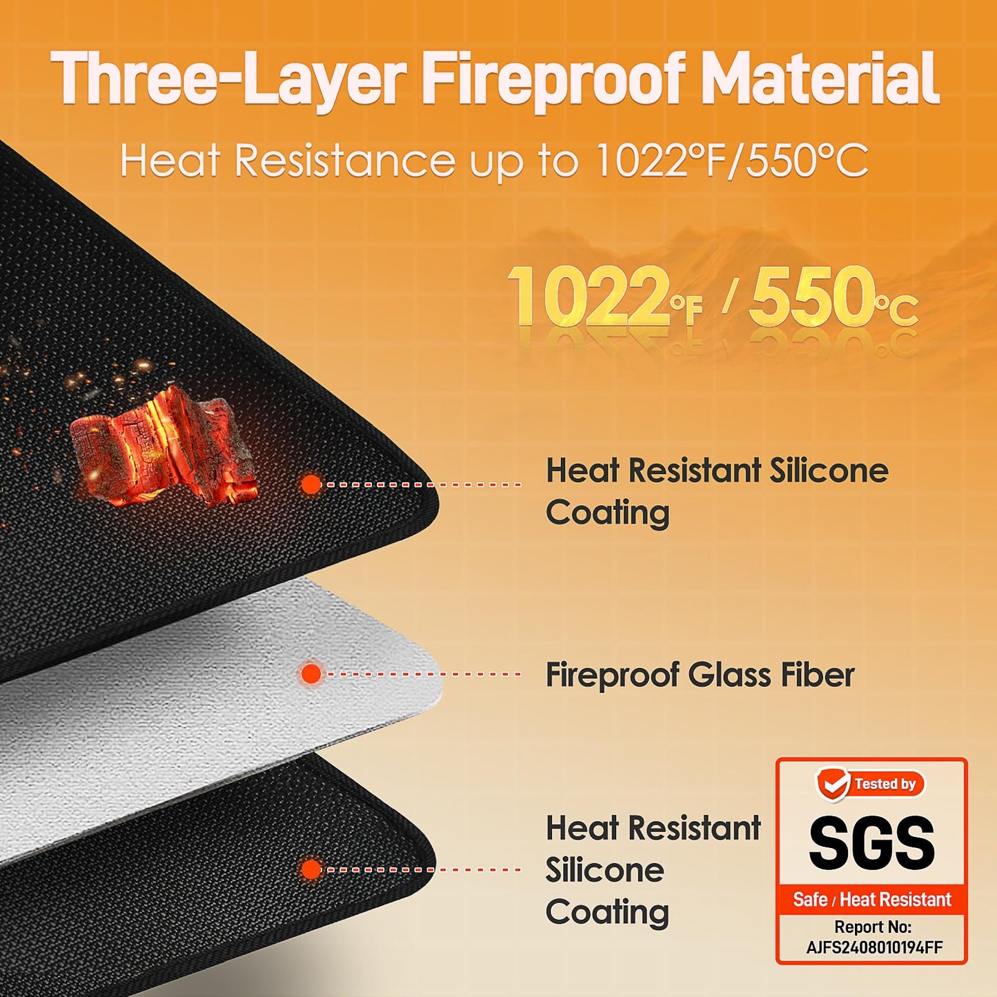 Heat Resistant Mats for Countertop - Fireproof 15x18 in Heat Resistant Mats for Air Fryer - Hot Pad Air Fryer Mat Compatible with Ninja,COSORI,Cuisinart for Coffee Maker, Toaster, Oven 2PCS - Black