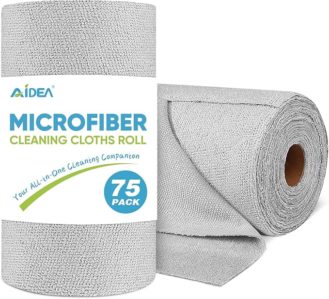 AIDEA Microfiber Cleaning Cloth Roll, Grey 75PK, Reusable Paper Towels Tear Away Cloth, Microfiber Towels for Cars, Wash Cloths, Lint Free Rags for House, Kitchen,Window,Cleaning Supplies 11.5"Ã11.5"