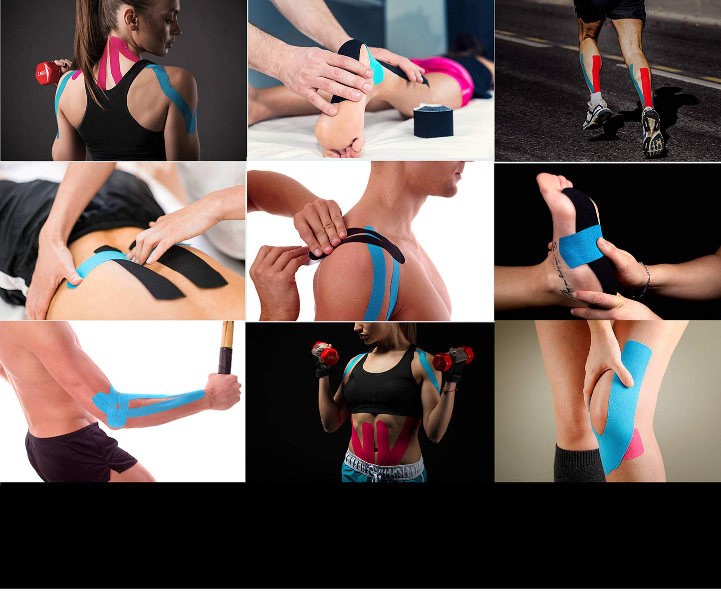 Hampton Adams | As Seen on Shark Tank | Elastic Kinesiology Tape (2-Pack) | Uncut Athletic Tape Supports & Protects Muscles Knees Shoulders & Plantar Fasciitis | Waterproof Hypoallergenic (Black)