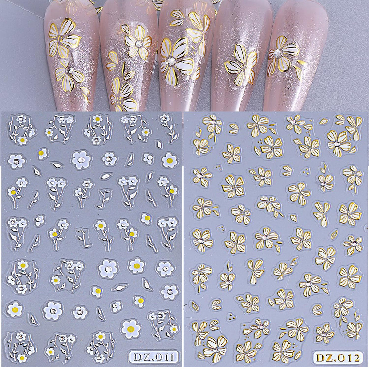 Flower Leaves Nail Stickers ins 2pcs Spring Daisy Gold Leaf Floral Art Design Gold Silver Nail Decals Summer Supplies Nail Adhesive Stickers Floral Sticker for Nails DIY Manicure Decorations
