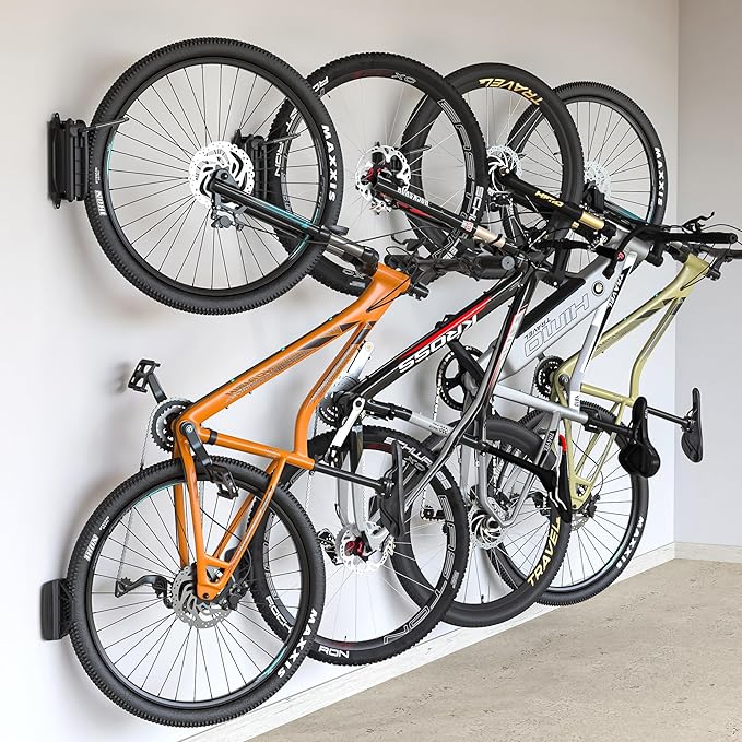 monTEK Swivel Bike Wall Mount â 4 Pack Garage Bike Hanger & Space-Saving Vertical Bike Rack for Garage & Apartment, Sturdy Bike Storage Hook Holds 66 lbs, Easy Installation & Scratch-Proof Design