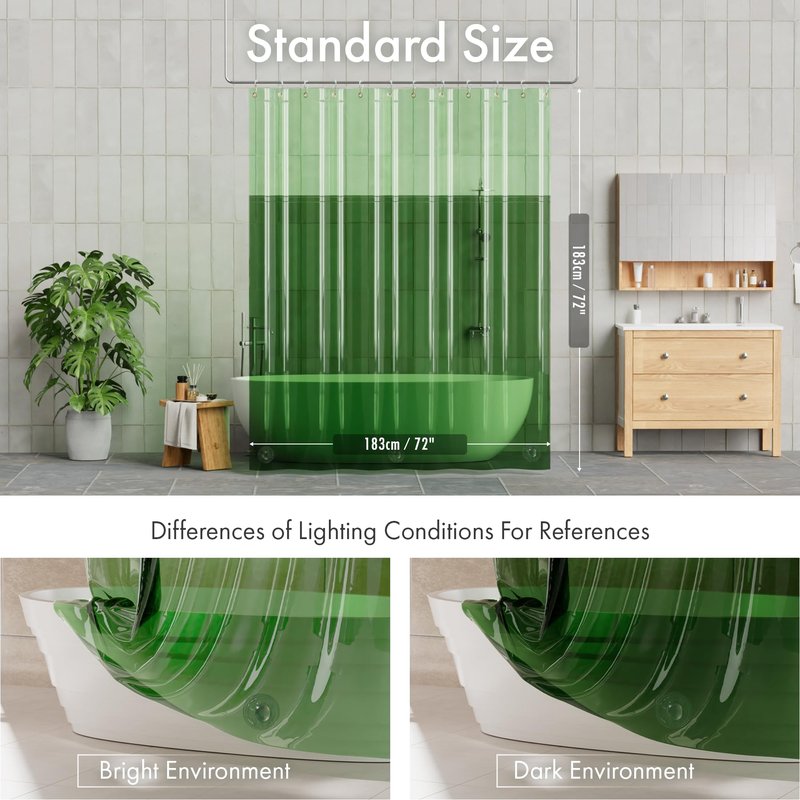 AmazerBath 100% EVA Shower Curtain Liner, 72 x 72 Inches Heavy Duty Shower Curtain and Liner 2-in-1 with 3 Clear Stones and 12 Brass Grommets, Color Block Soft Shower Liner - Mint Green & Pine Green