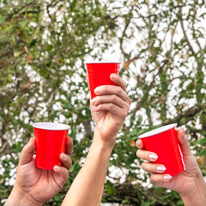 Amazon Basics Small Disposable Red Plastic Party Cups, BPA-Free, 9oz, 50 Count (Pack of 2)
