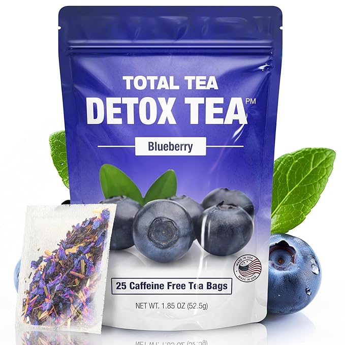 Total Tea SIimming Detox Tea Caffeine Free - 25 Day Detox - Herbal Tea with Chamomile, Hibiscus Tea & Ginger Root for Colon Cleanse â Natural Bluebberry Fruit Tea