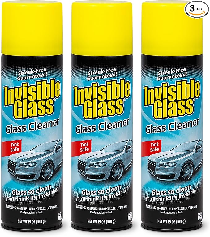 Invisible Glass 91164-3PK Premium Aerosol Glass Cleaner Spray for Car Windshields and Windows, Automotive and Home Window Cleaner, Streak-Free, Ammonia-Free, Tint-Safe â 19 oz (Pack of 3)