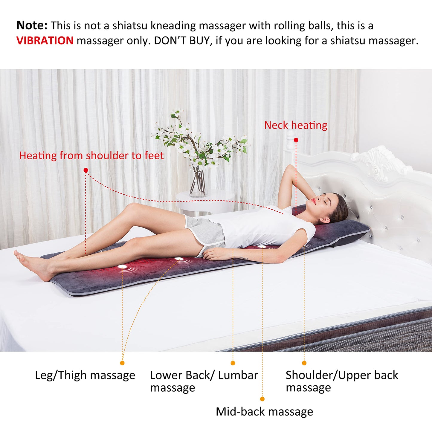 Snailax Memory Foam Massage Mat with Heat, 10 Vibrating Motors Full Body Massager Pad for Back Pain Relief, 6 Heating Pads for Neck, Lumbar, and Leg - Gifts for Men/Women