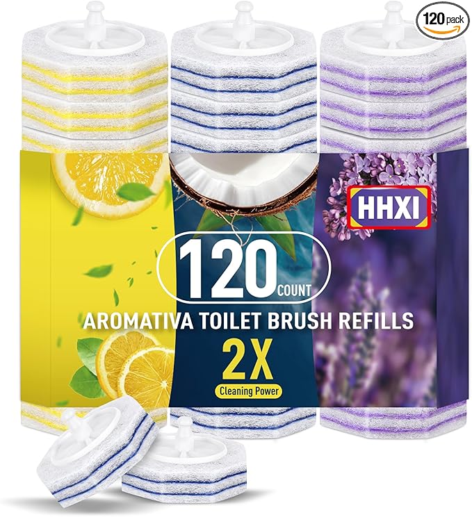 120Ct Aromative Toilet Brush Refills, Toilet Bowl Cleaner Refills, Double-Layer Cleaning Pads Added, Disposable Refill Heads for Toilet Bowl Cleaner Wandsï¼Bulk ï¼Patentedï¼