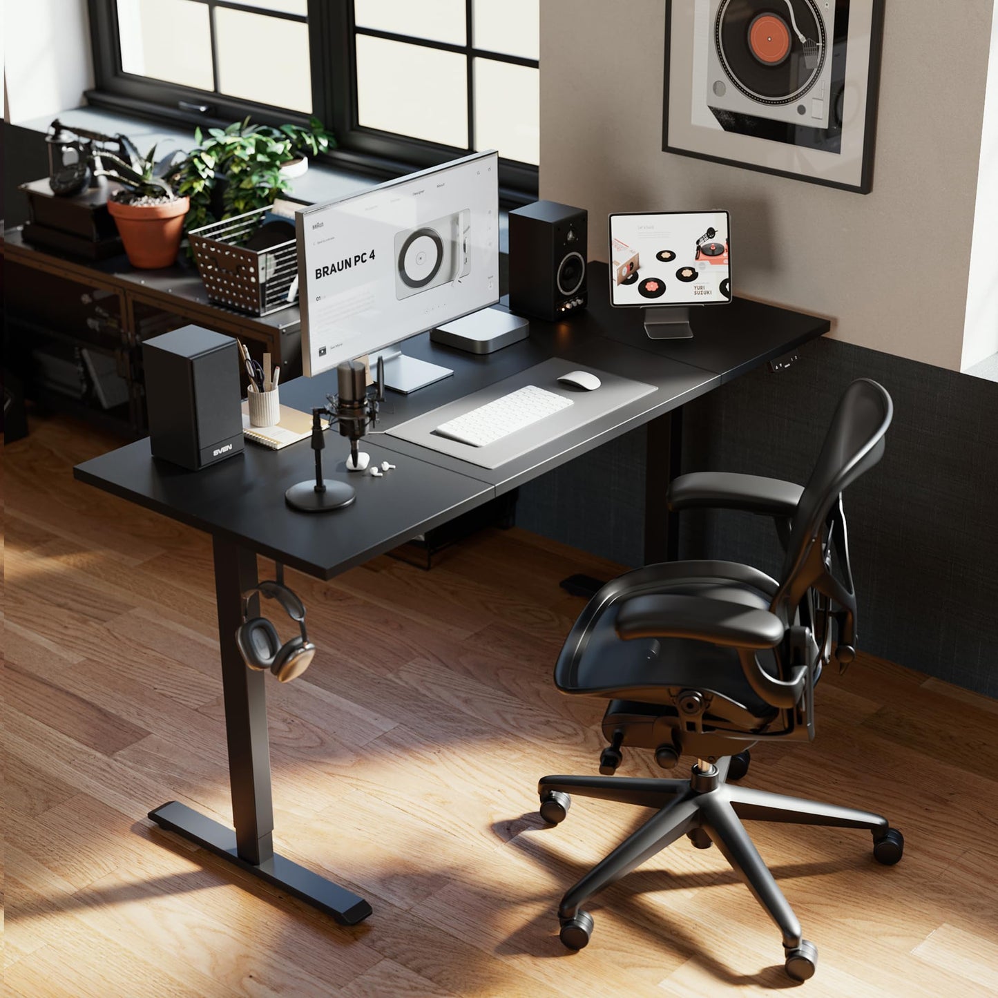 Agilestic Electric Standing Desk, Large 63 x 24 Inches Height Adjustable Desk, Sit Stand up Desk for Work Office Home, Splice Board, Black
