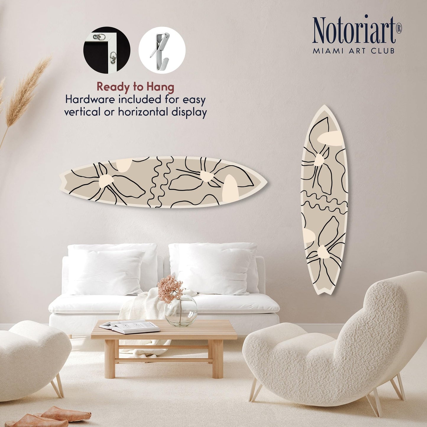 Notoriart Nature Boheme Surfboard Acrylic Wall Art Die-Cut Coastal Modern High-Gloss Home Decor, 15" x 60"
