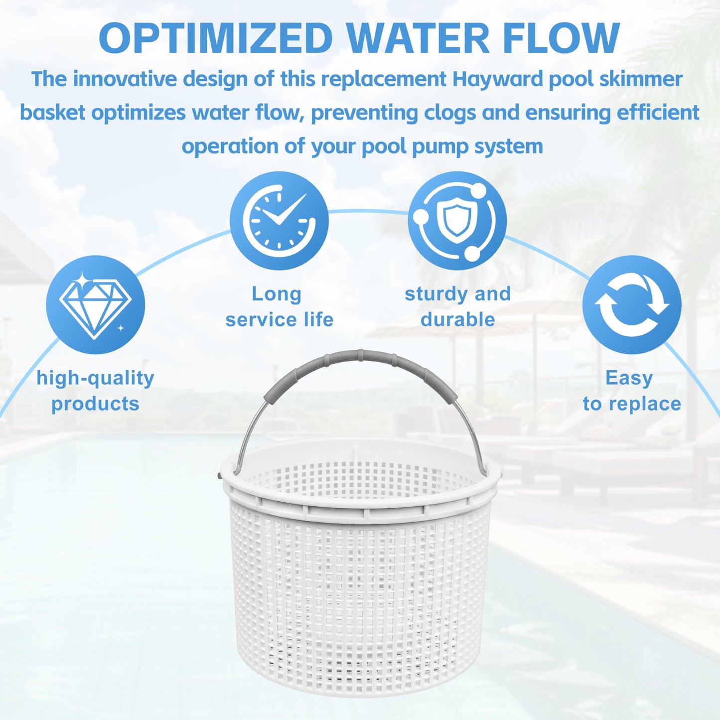 2026 New SPX1082CA Pool Skimmer Basket for Inground Pool Replacement Hayward Skimmer Basket SP1082 SP1083 SP1084 1085 1086 SP1075 ,for Aladdin B-152 Skimmer,316 Stainless Steel Handle with Rubber Grip