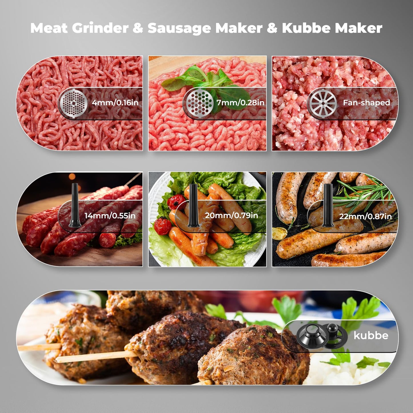 Flyseago Multifunctional Meat Grinder Electric 3200w Digital Touch Control Commercial Heavy Duty Meat Grinder, Veggie Slicer, Ice Cutter Sausage Stuffers and Kubbe Kit for Household Use & Commercial