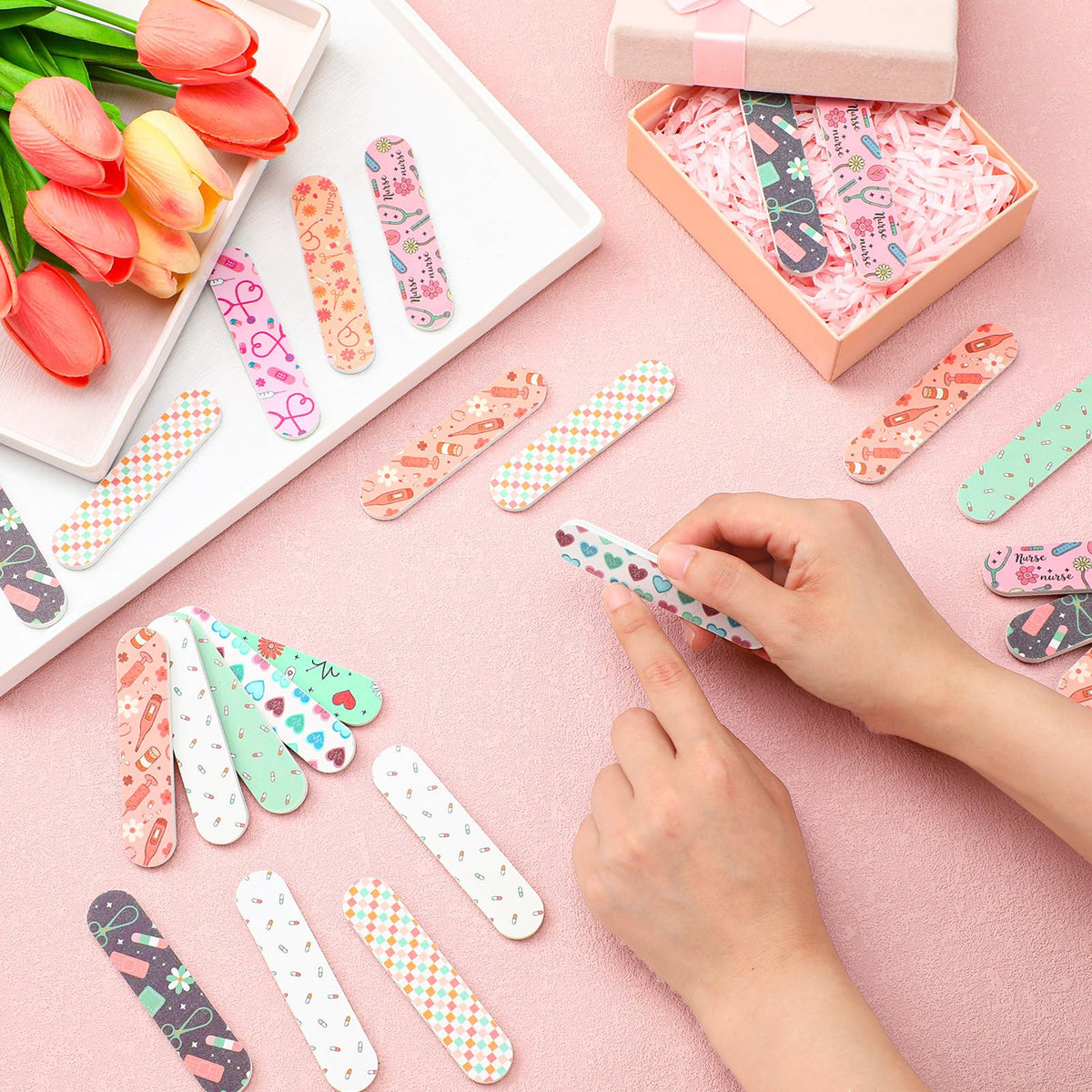 Lanties 50 Pcs Nurse Gifts for Women Bulk Nurse Appreciation Gifts Rn Appreciation Nail File Bulk Mini Nursing Emery Board Nail Files for Nurses' Week Female Dental Medical Assistant