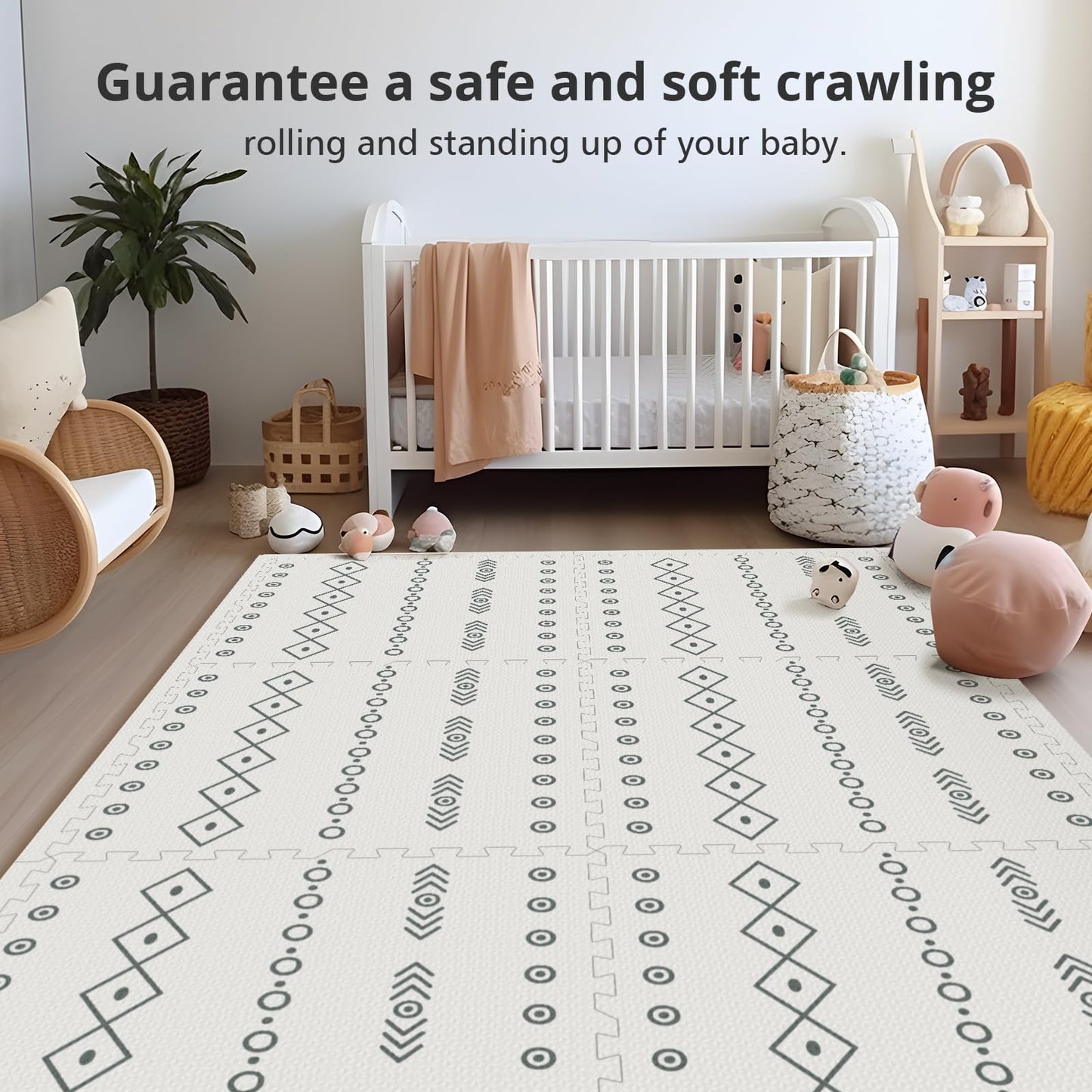 PIGLOG Foam Baby Play Mat, 72"x 48" Baby Crawling Mat for Kids for Babies with Interlocking Floor Tiles, Toddler Playmat for Indoor and Outdoor, Easy to Clean Playroom Floor Mats, Simple Lines