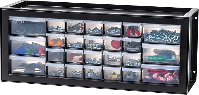 IRIS USA Plastic Storage Drawers, Made in USA, 26-Drawer Organizer Cabinet, Stackable Teacher Toolbox for Crafts, Stickers, Crayons, Markers, Beads, Hardware, Building Bricks, Garage Storage â Black
