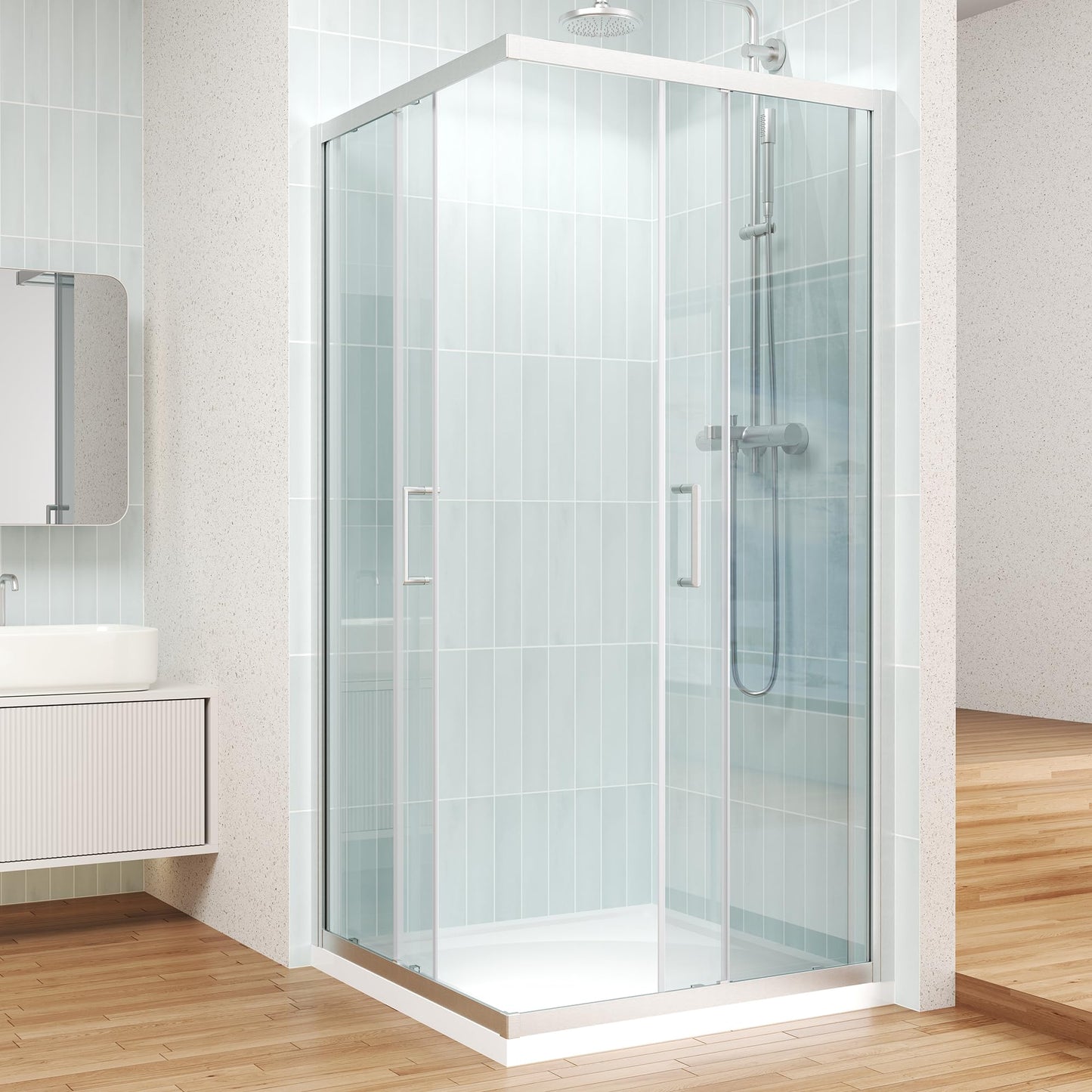 ENSO SENKA Corner Shower Enclosure 36" D X 36" W X72" H Shower Stall for Walk in Shower, 1/4" Thick Clear SGCC Tempered Glass Sliding Shower Door, Brushed Nickel (Shower Base Not Included)