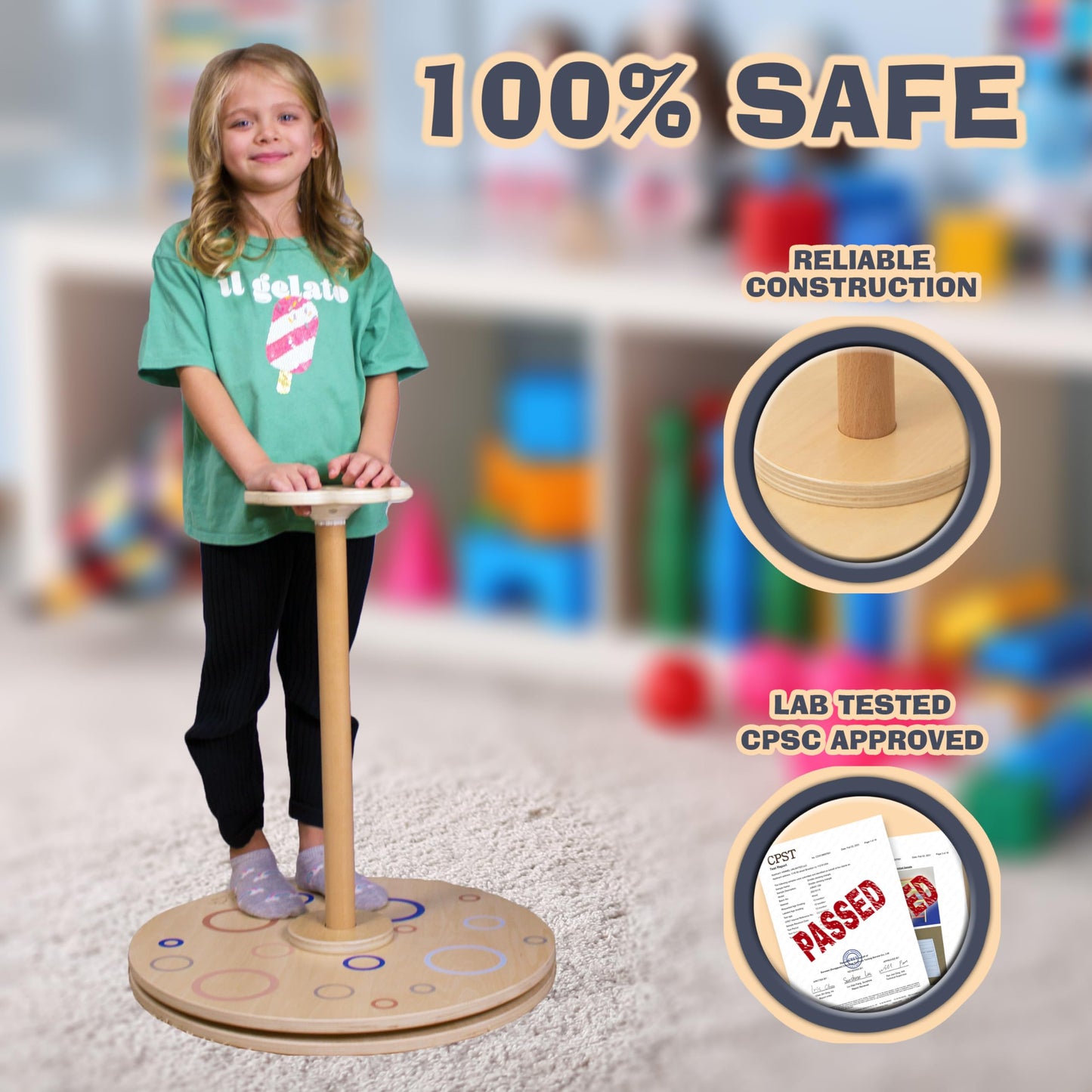 Driddle Wooden Stand and Spin Toy | Balance Board 360° Spinner Stand Toddler Toys Age 2, 3, 4, 5, Birthday for Boy Girl, 18 Months +, Kids Toy Indoor or Outdoor for 2 Year Old (Patent Pending)