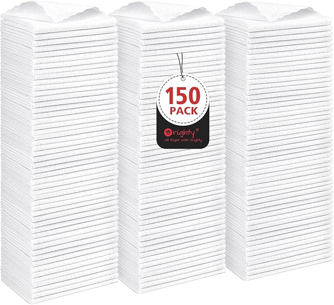 Orighty Cleaning Cloths Bulk, 150 Pack Shop Rags Reusable, Multi-Purpose Shop Towels for Cars, Microfiber Cleaning Rags for Automotive, Mechanic, Kitchen, Lint Free Towels 11.5ââ x 11.5ââ, White