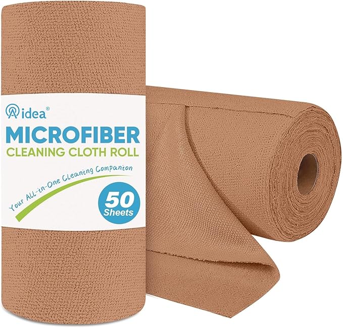 AIDEA Microfiber Cleaning Cloth Roll, 50PK, Reusable Paper Towels Tear Away Cloth, Microfiber Towels Washable Shop Rags, Lint Free Cleaning Rags for House, Kitchen, Window, 11.5"Ã11.5", Coffee