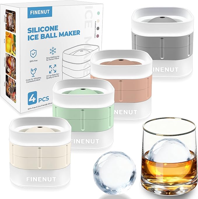 Silicone Ice Ball Mold with Lid, 4 Pack â 2.5 Inch Large Sphere Round Ice Maker, Easy Release BPA-Free Silicone Trays for Whiskey & Cocktails, Home Bars & Freezer (Multicolor-Premium)