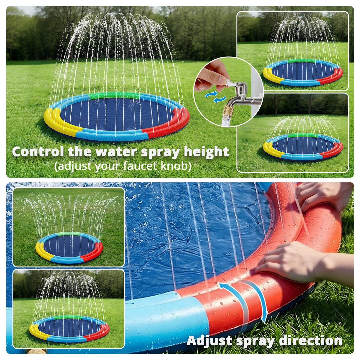Large Splash Pad for Kids & Dogs, 78” Sprinkler Splash Pad with Dual Spray Tubes, Thick Non-Slip Water Play Mat for Backyard, Summer Outdoor Water Toys for Toddlers & Family