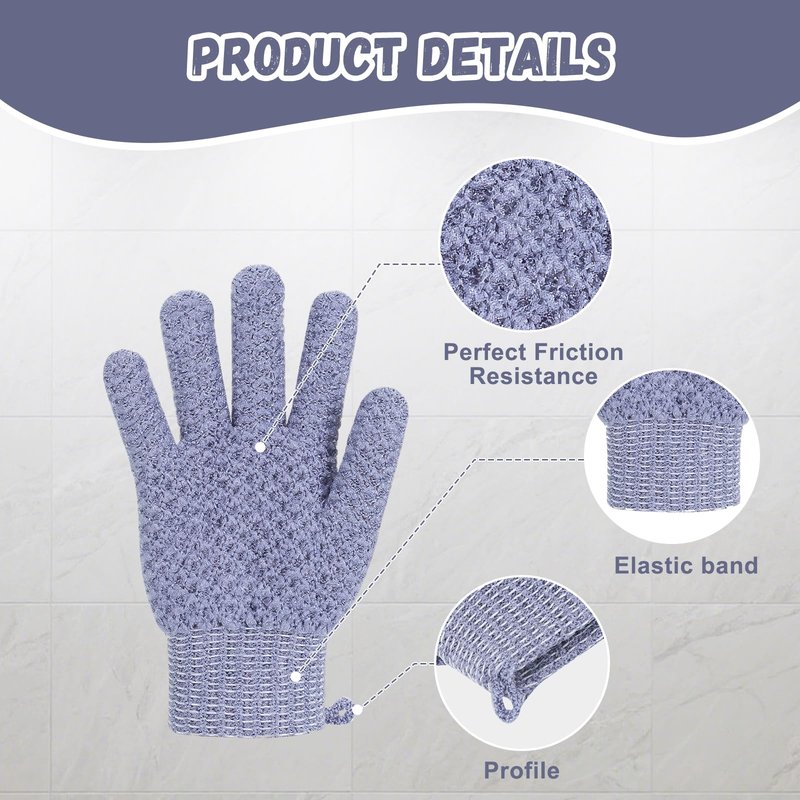 Exfoliating Dual Texture Bath Gloves for Shower Spa Massage and Body Scrubs, Dead Skin Cell Remover, body scrubber with Hanging Loop