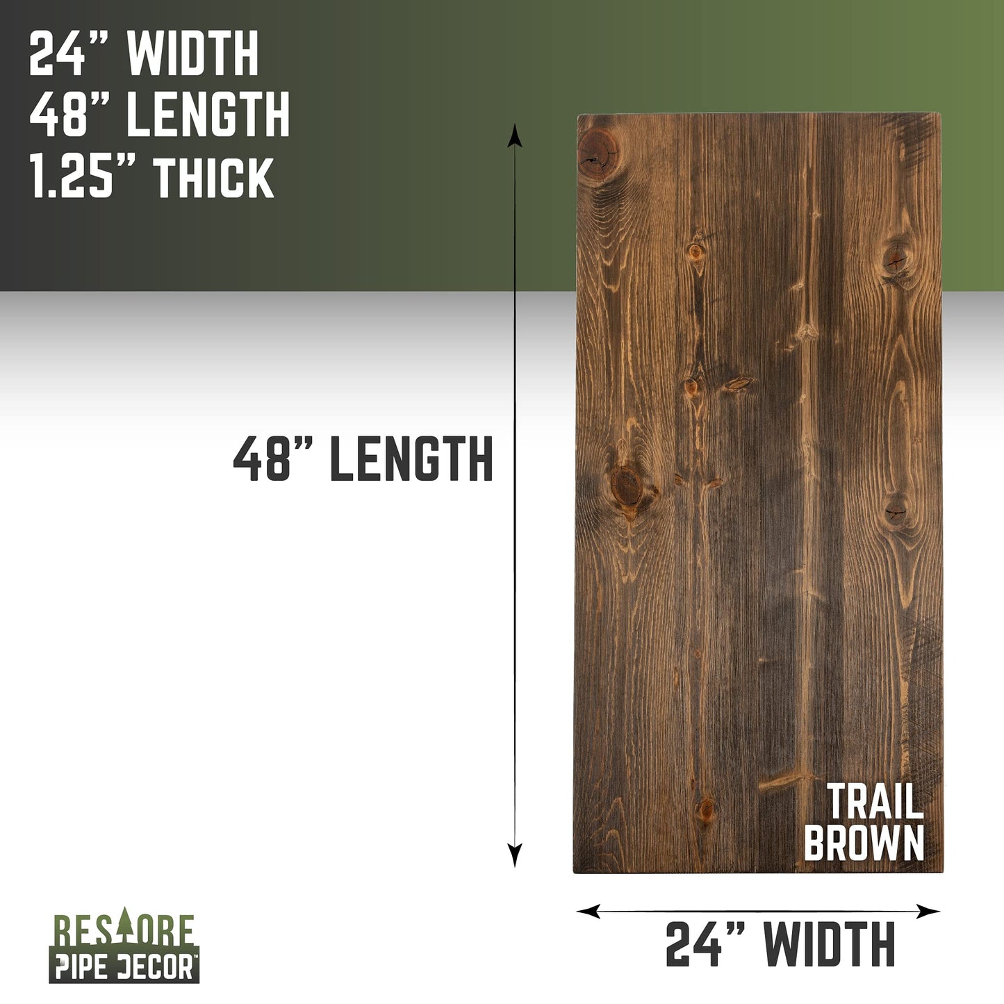 Restore by Pipe DÉCOR Solid Wood Office Desk Top, Reclaimed Ponderosa Pine Wood in Trail Brown, 48 in. x 24 in. x 1.25 in.