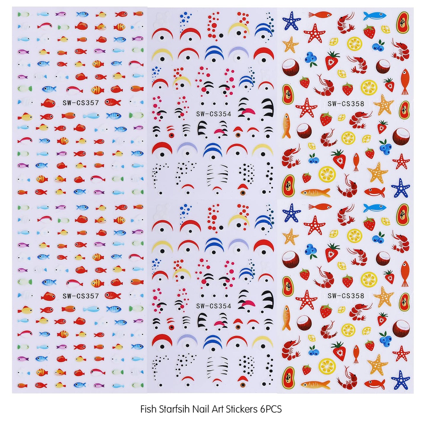 Ocean Fish Starfish Nail Art Stickers Shell Goldfish Nail Art Decals 6Sheets Self-Adhesive Coconut Strawberry Lemon Stickers for Women Summer Ocean Fruit Nail Decorations Nail Art Supplies