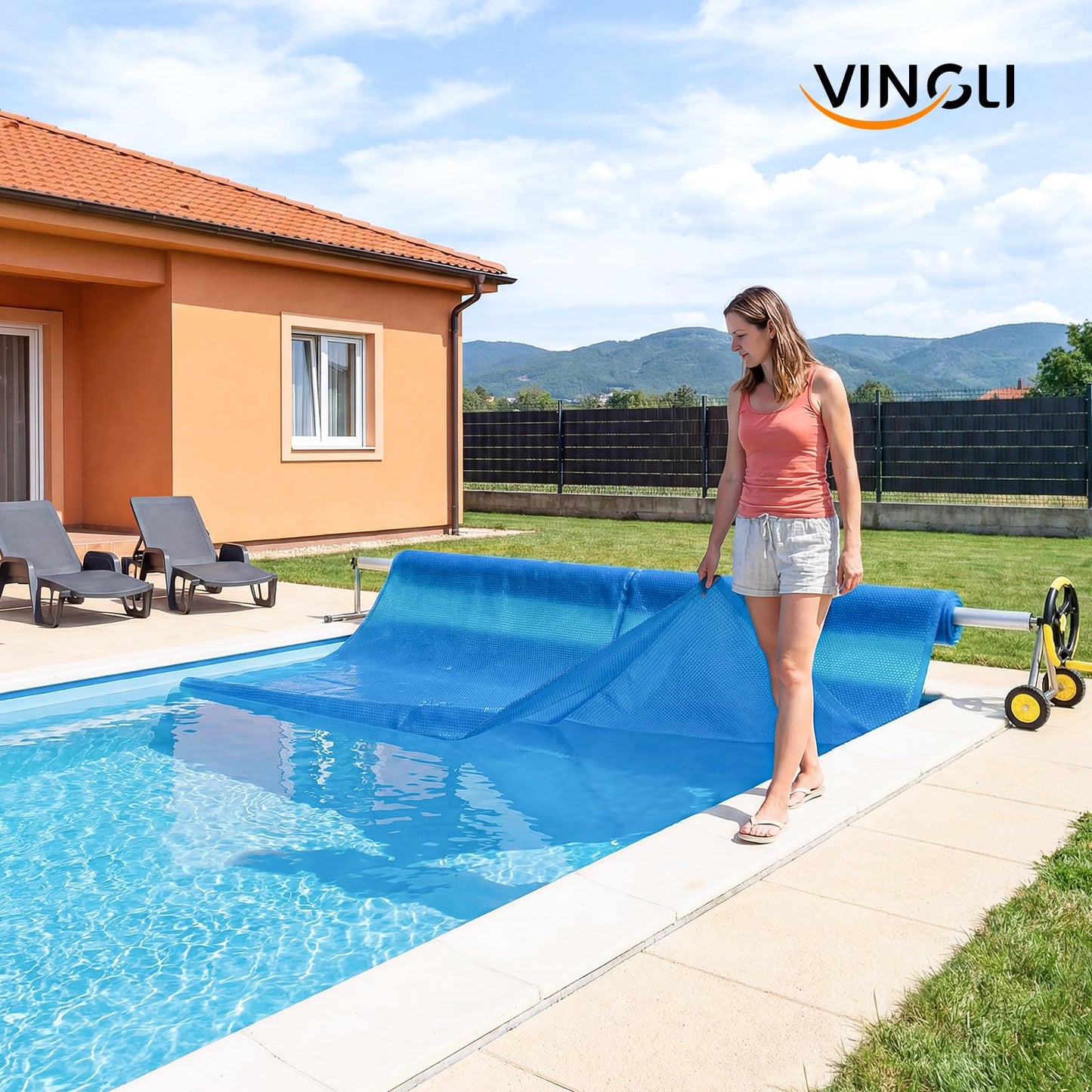 VINGLI 12Mil Solar Pool Cover, Rectangle Solar Blanket-Heavy Duty Solar Pool Cover for Above Ground Pool-Pool Solar Cover for Inground Pool (Blue, 14'x28' Rectangular)