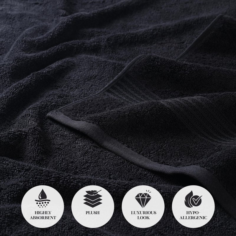Superior Egyptian Cotton 3-Piece Towel Set, Basic Towels For Bathroom, Home Decor, Guest Bath, Shower, Apartment, Included 1 Face, 1 Hand, 1 Bath Towel, Washcloth, Quick Dry, Black