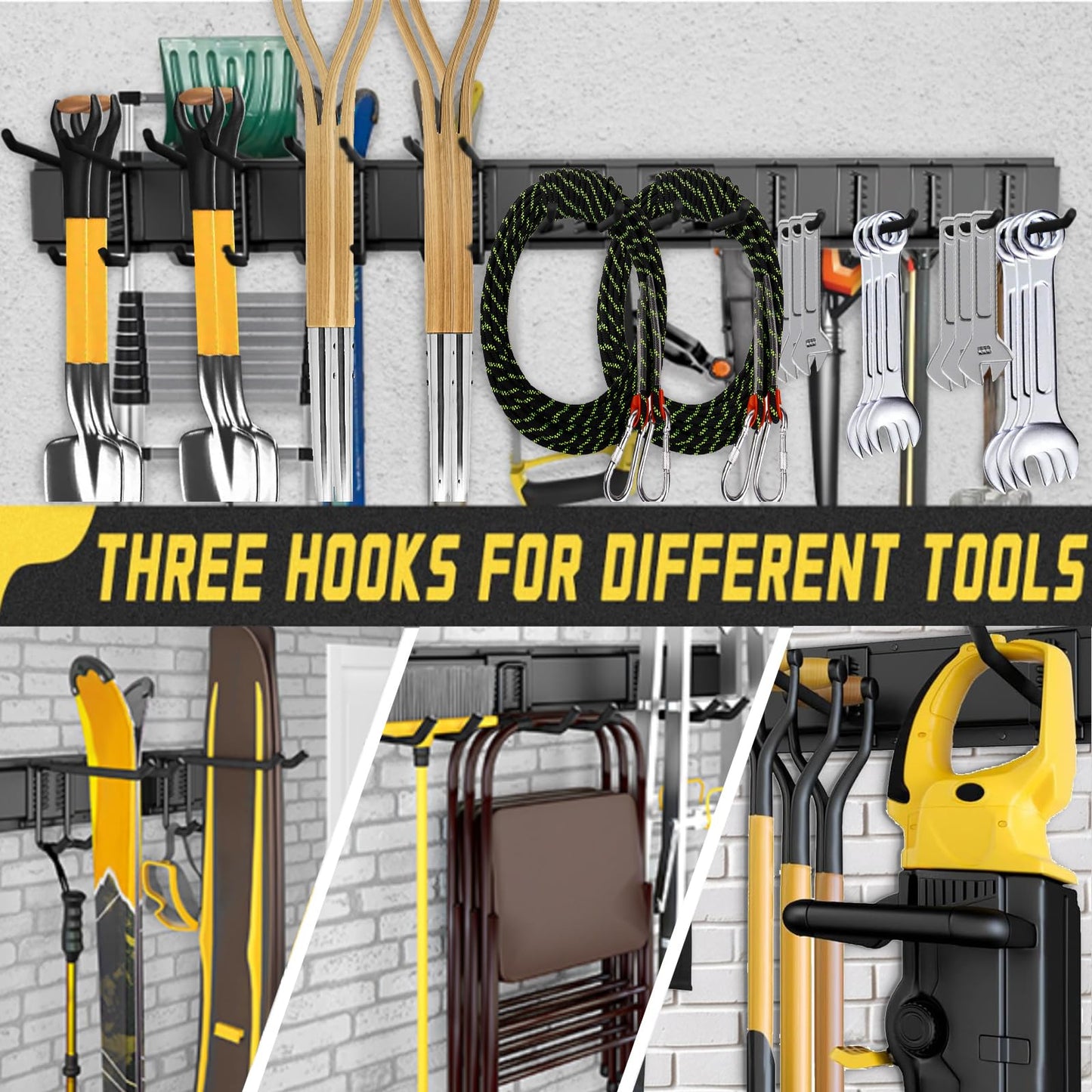 SAMRELAX 64'' Garage Tool Organizer Wall Mount, 18 PCS Adjustable Garden Tool Hanger Rack, Garage Hooks Heavy Duty, Shovel Holder Wall Mount, Storage Hooks for Hanging in Garage