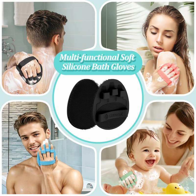 GEENOA Silicone Face/Body/Back Scrubber Set, 15.35’’ Soft Back Scrubber for Shower with Dual-Side Brush Head, Silicone Body Scrubber Facial Scrubber with Dense Bristles and Non-Slip Handle(Pink-3PCS)