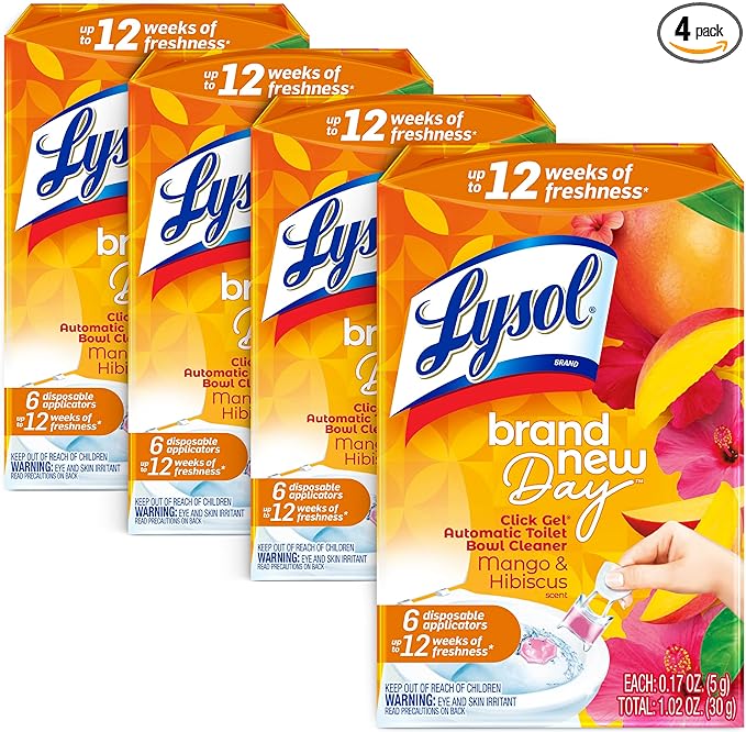 Lysol Click Gel Automatic Toilet Bowl Cleaner, Gel Toilet Bowl Cleaner, For Cleaning and Refreshing â Mango & Hibiscus, 6 applicators (Pack of 4, 24 Count Total)
