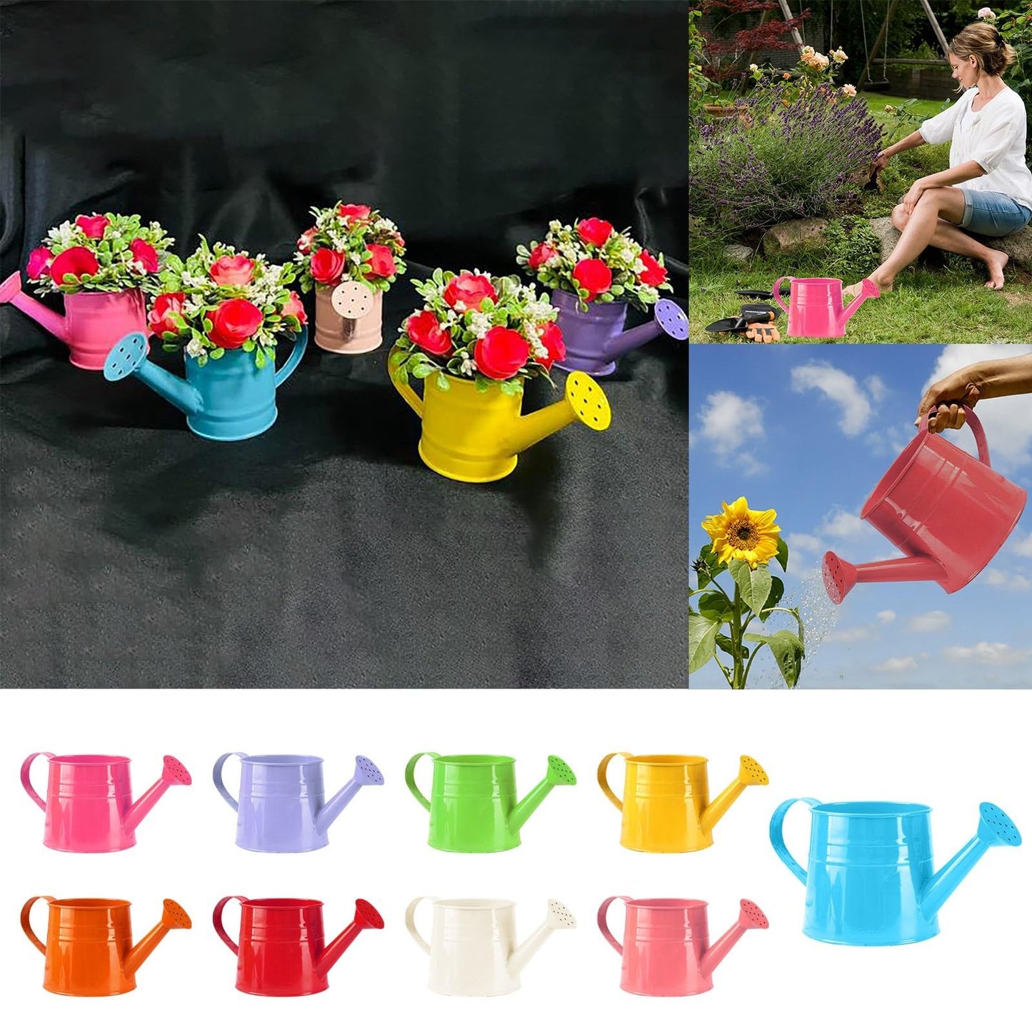 Galvanized Watering Can 1L,Tinplate Watering Kettle with Removable Spout,Garden Decorations,Gardening Tools for Outdoor Indoor Plants Lawn Garden (Yellow)