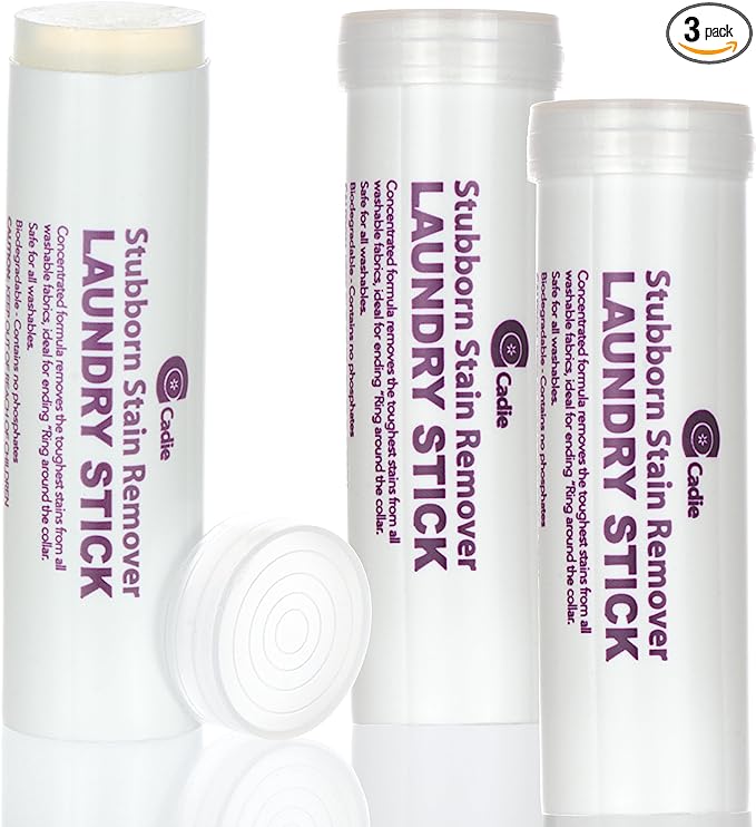 Cadie Laundry Stain Remover Stick â Pre Wash Spot Cleaner for Fabric Clothing on Cotton,Wool,Synthetics - Easy Removal of Grease,Blood,Coffee,Ink,Lipstick,Wine,Grass Soil | Clean On-The-Go (3 Pack)