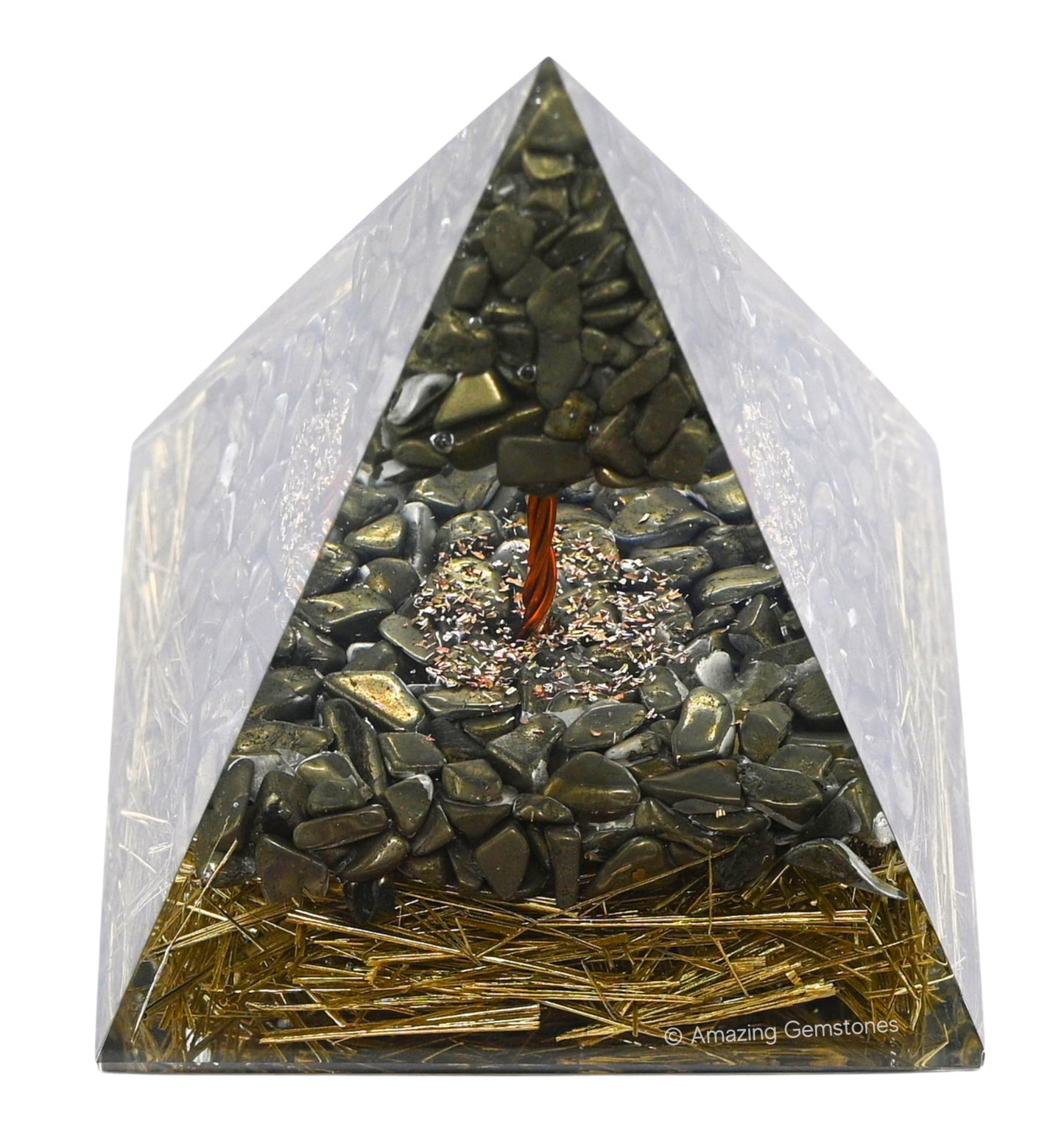 Amazing Gemstone Organite Orgone Pyramid Extra Large 105 MM - Orgone Energy Pyramid with Pyrite Crystals and Healing Stone - Orgonite Pyramids Crystals and Positive Energy