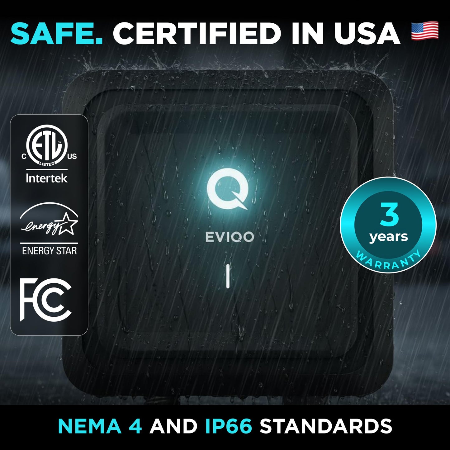 EVIQO Level 2 EV Charger, 48 Amp 240V, J1772 Charger for Non-Tesla EVs, 25ft Cable, WiFi (2.4GHz) Smart App, Weatherproof Indoor/Outdoor (IP66, NEMA 4), UL & ETL Certified, Hardwired, 11.5kW