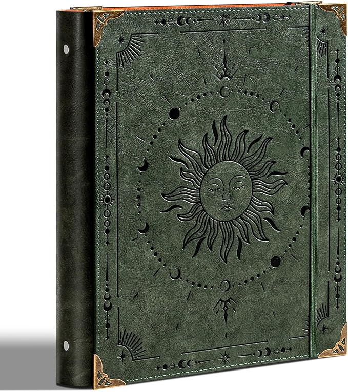 Ovesmusl PU Leather 3 Ring Binder Fits 8.5"x11" Letter Size Paper, 2 Inch Round Ring Binder Holds 500 Sheets, Notepad Paper Cover Loose Leaf Organizer, Green Sun